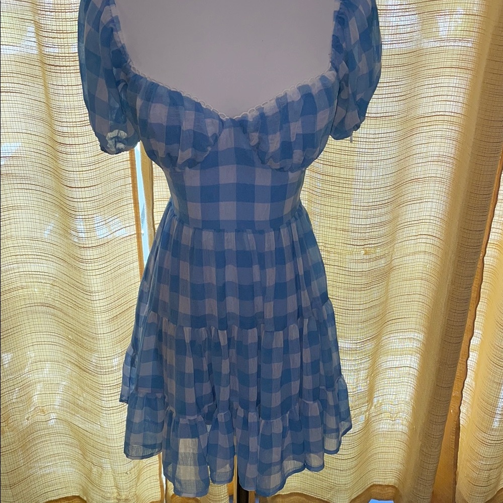 Princess Polly Blue and White Checkered Backless Dress - Picture 4 of 11